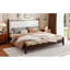 Lit plateforme très grand en bois avec tête de lit tapissier, structure espresso et tissu beige-133422482