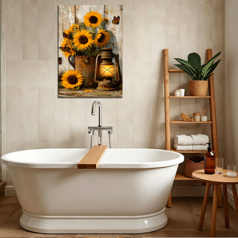 Toile murale rustique avec tournesol et lanterne, 12 * 18 pouces (30 * 45 * 2cm)
