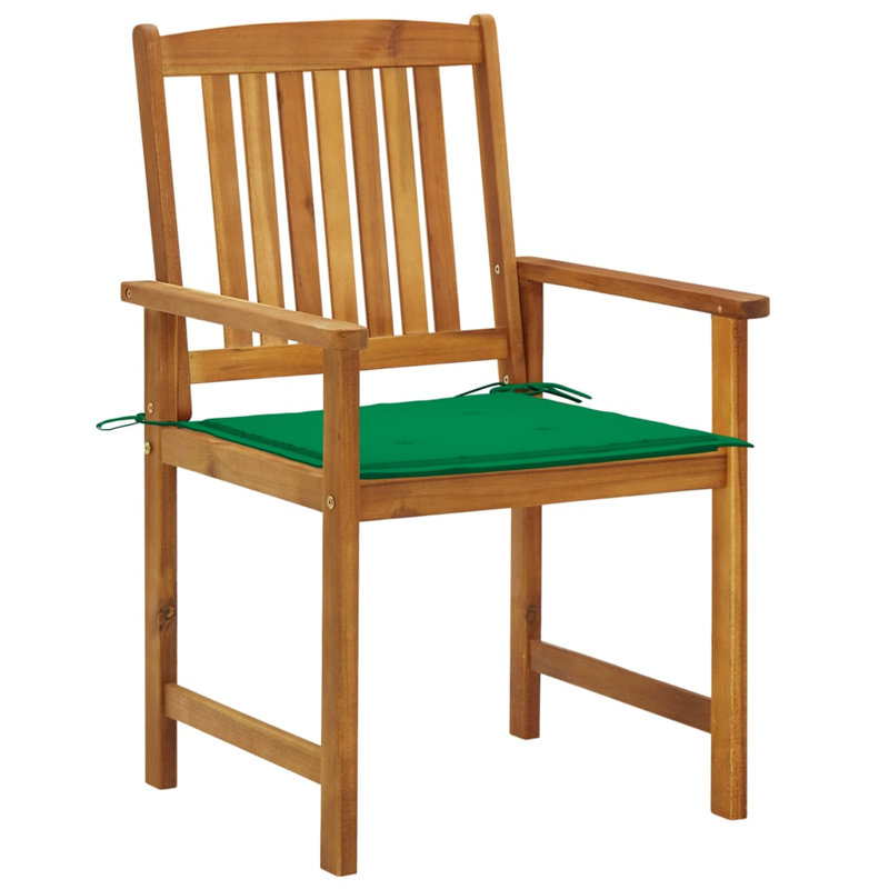 vidaXL Patio Chairs with Cushions 2 pcs Solid Acacia Wood, Green, Natural