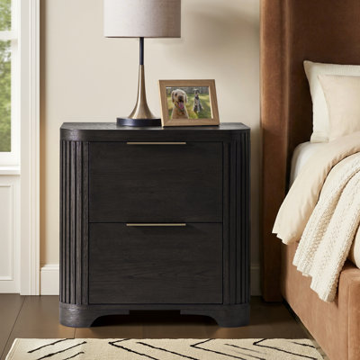 Satine 26''W Modern 2-Drawer Fluted Nightstand with Power Outlet