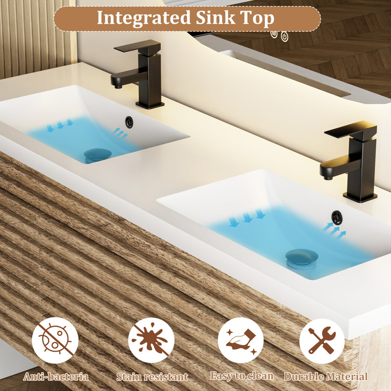 Ensemble de meuble-lavabo mural 60 po avec lavabo en résine 60 po, 60"