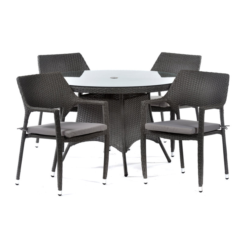 Varna 4 - Person Patio Dining Set with Round Table , Cushions Included