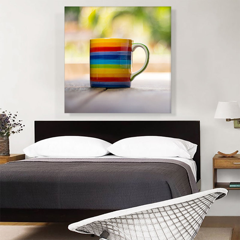 "Horizontal Stripe Colorful Cup Home Decor", reproduction de photo sur toile tendue, H 36 po x l 36 po x 1,5 po