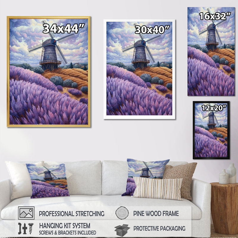 Lavande Mills V - paysages, impressions sur toile, 40" H x 30" W, Cadre flottant blanc