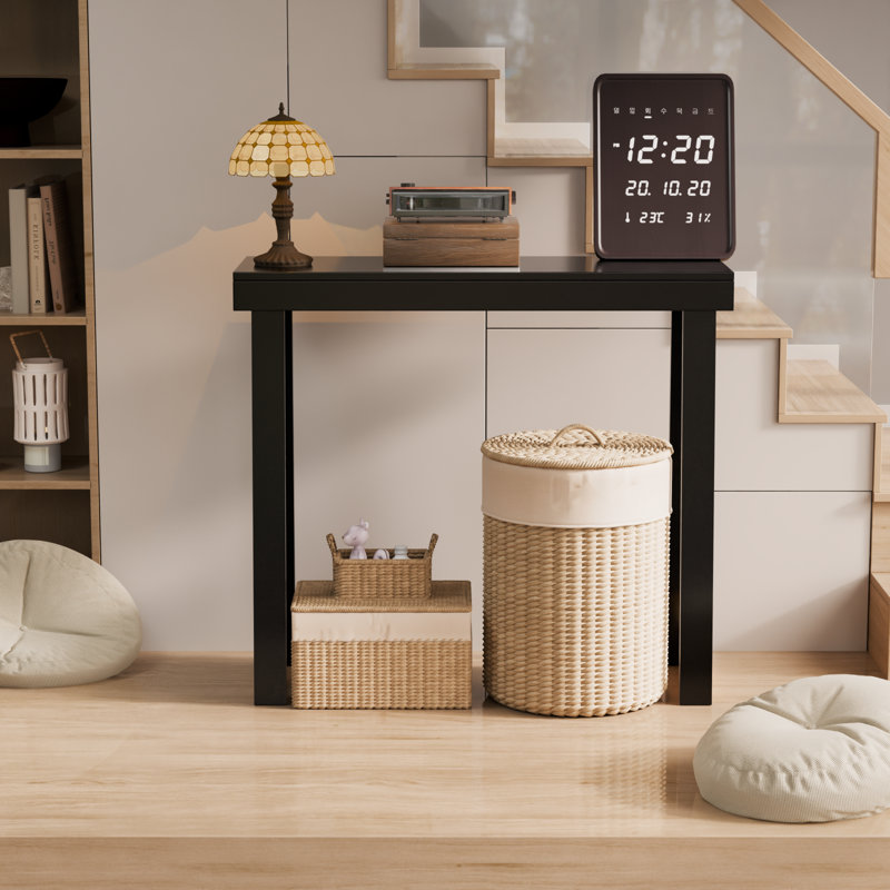 Nature Modern Console Table Solid Wood For Entryway Or Hallway Decor, Black, 31.59" H  x 35.49" W x 11.89" D