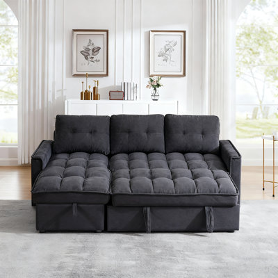 Canapé-lit en L coulissant, canapé-lit moderne avec méridienne réversible avec rangement, canapé-lit modulaire capitonné en velours avec ports USB et poches latérales pour le salon, la chambre à coucher