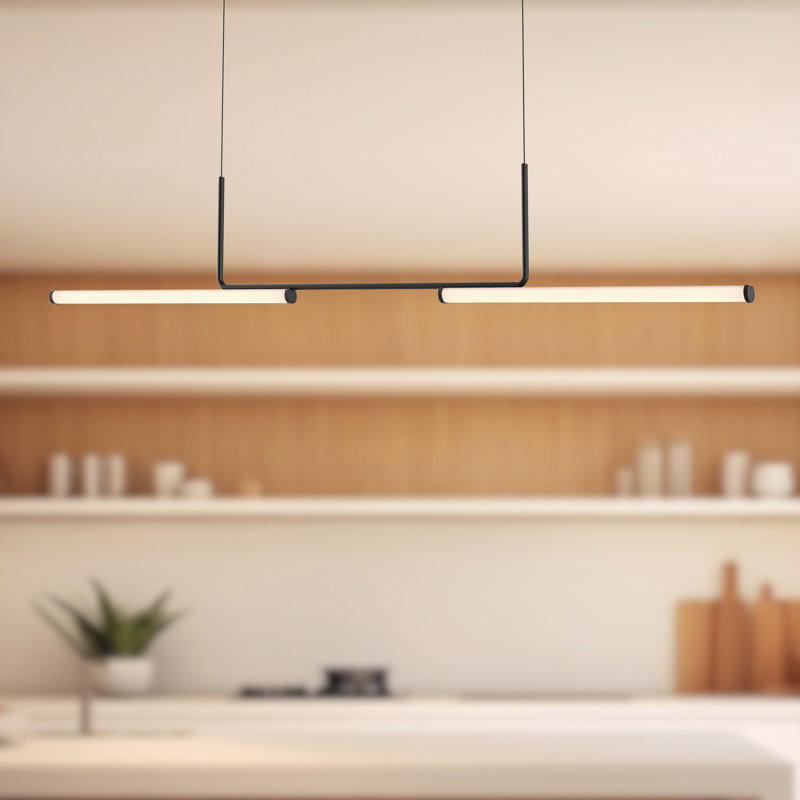 Luminaire suspendu linéaire à 1 lumière pour îlot de cuisine Vesper, Noir, H 13,63 po x l 73 po x P 1,75 po