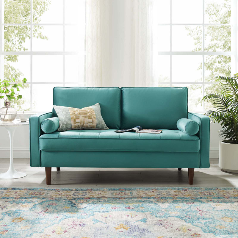 Valour Performance Velvet Loveseat, Teal Plainweave