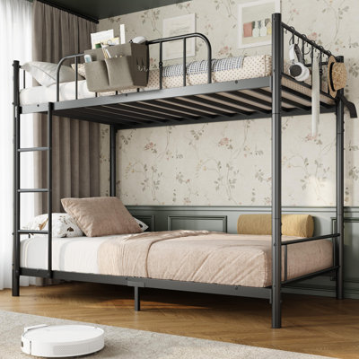 Metal Bunk Bed Twin Over Twin with Ladder,Guardrail and Storage Bag