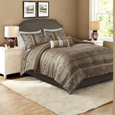Ensembles de literie très luxueux pour très grand lit, jacquard en polyester de style or brun riche pour la maison