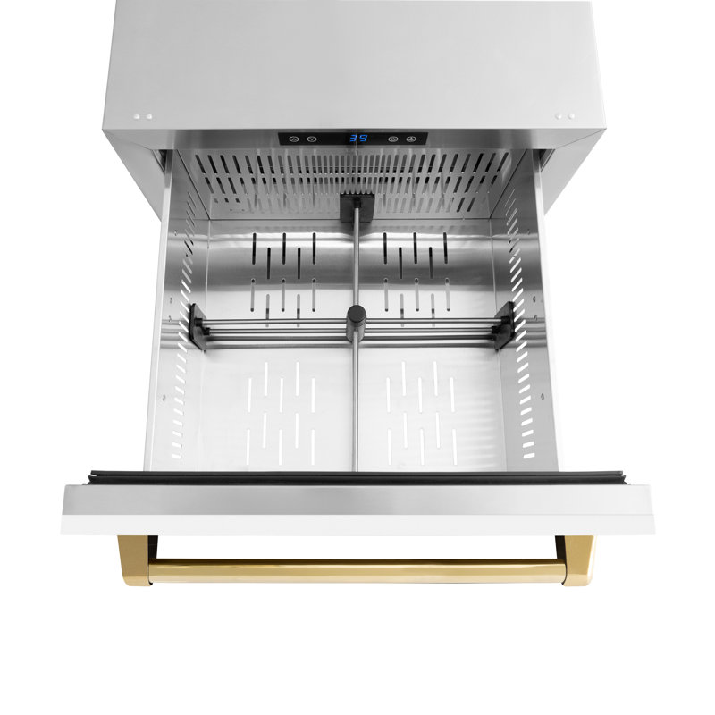ZLINE Autograph Edition 24 In. Touchstone Refrigerator Drawer in Black Matte and Gold, White Matte/Gold