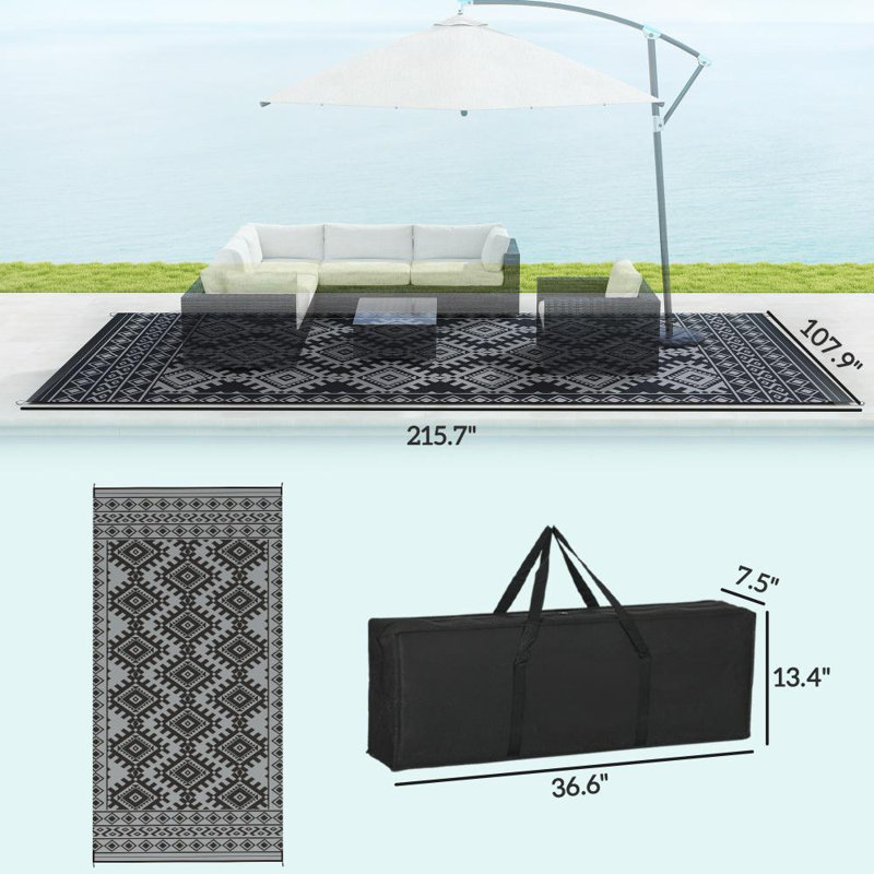 Tapis d'extérieur réversible pour la terrasse et le camping - Tapis portatif