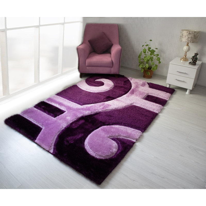 Tapis blanc / noir / rose en polyester Gustav, Rectangle 5 pi x 7 pi