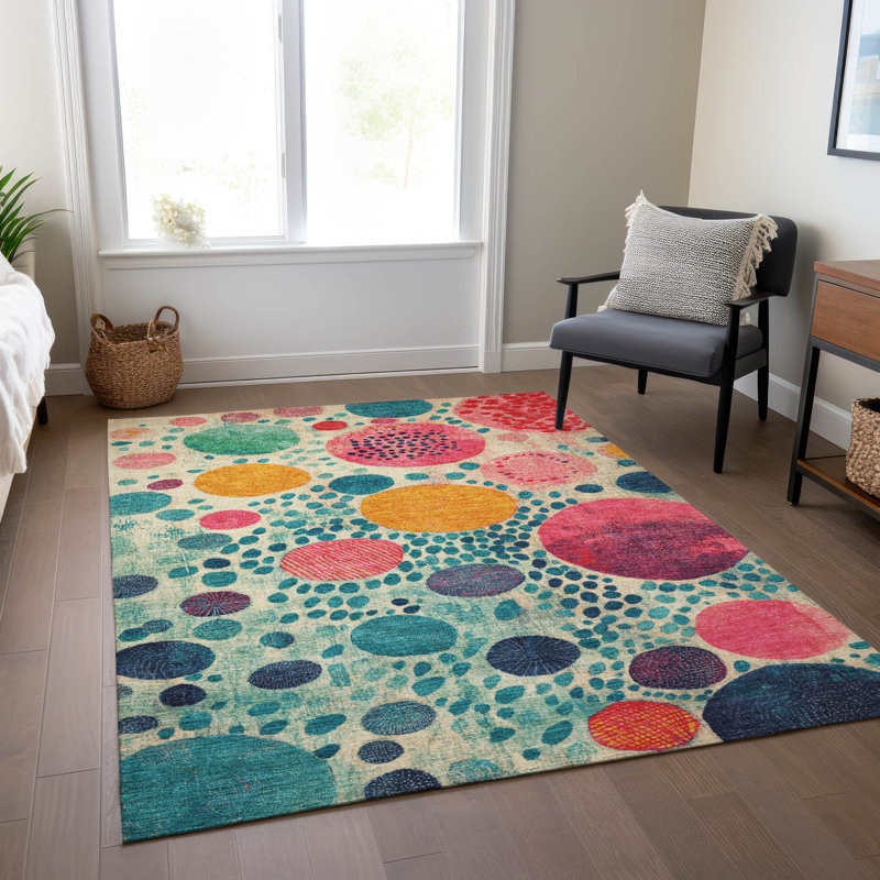 Tapis bleu sarcelle lavable à la machine intérieur / extérieur Xhevrie, Rectangle 5 pi x 7 pi 6 po