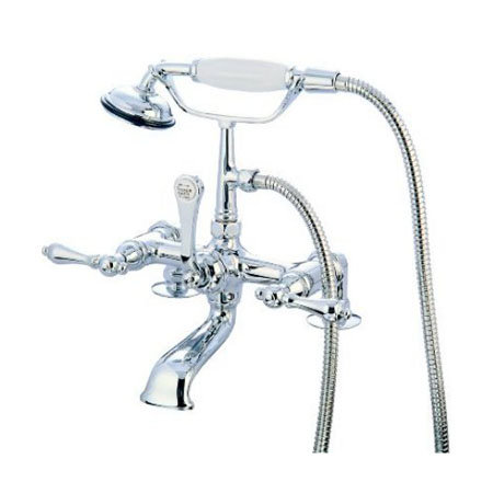 Hot Springs Triple Handle Wall Mounted Clawfoot Tub Faucet with Handshower, Chrome