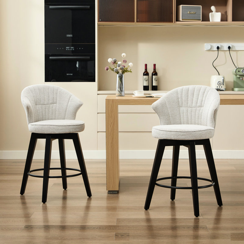 Tabouret de bar pivotant à hauteur de comptoir blanc de 25 po avec 2 pieds en bois massif, revêtement en chenille, pieds de nivellement pour la cuisine, le pub, les tabourets de décoration de salle à manger, blanc, avec îlot de cuisine, Home Graceful