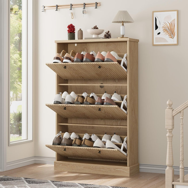 18 Pair Shoe Storage Cabinet, Tan