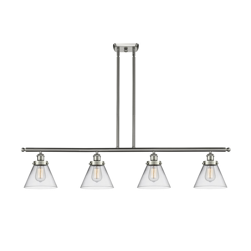 Luminaire pour îlot 4 lumières Cone, Nickel satiné brossé, DEL, Clair