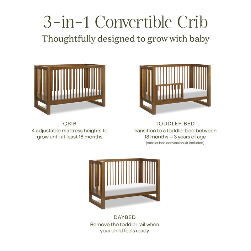 Nantucket Greenguard Gold Certified 3 -in-1 Convertible Crib, Natural Walnut