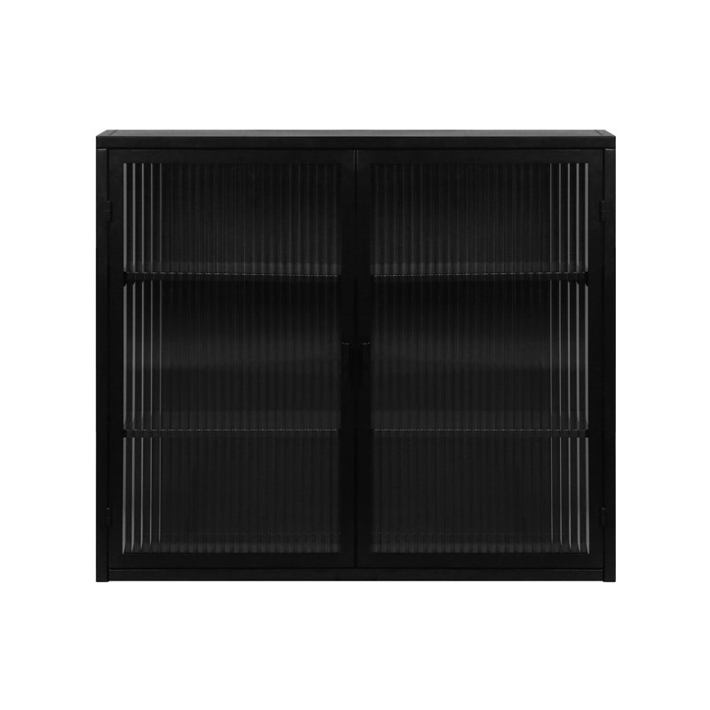 Élégante armoire murale avec trois rangements, noir, pour le salon, la salle de bain, le vestibule, deux portes et une couleur noire