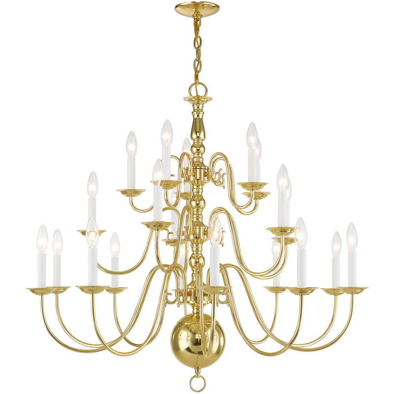 Williamsburgh 20-Light Polished Brass Colonial Chandelier