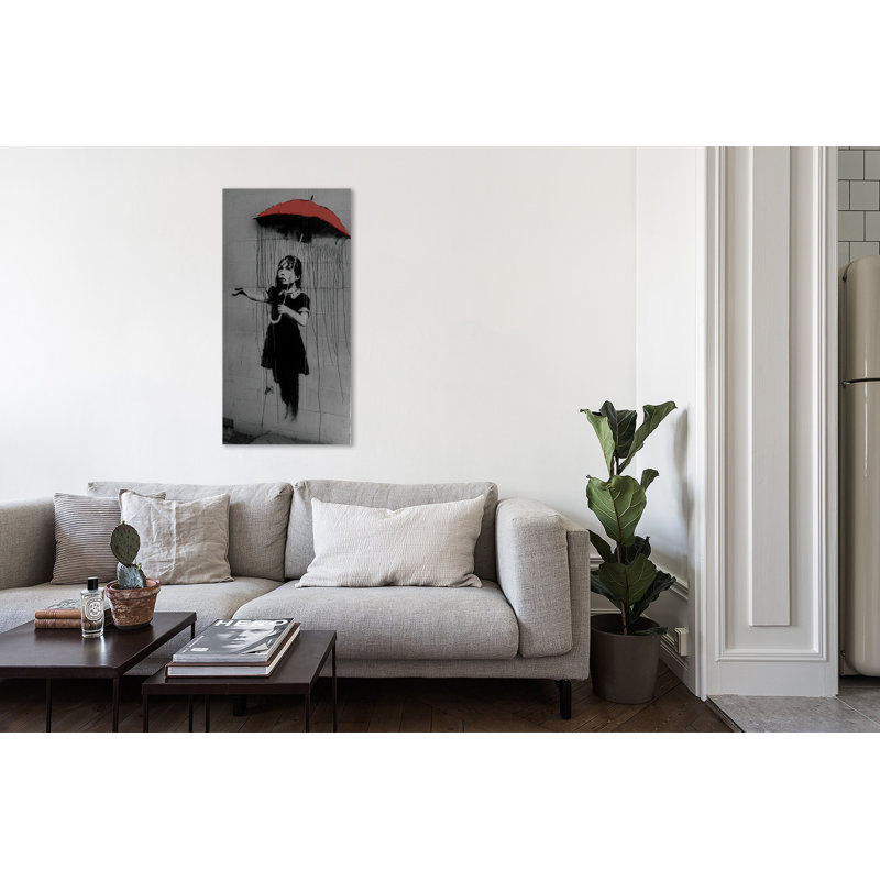 Red Umbrella Girl II by Banksy - Wrapped Canvas Print, 91 cm H x 46 cm W x 4 cm D