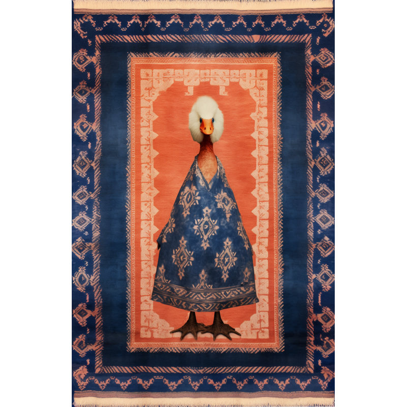 Dido Collection Motif and Duck Pattern Modern Decorative Rug, Runner 3'3.37" x 9'10.11"