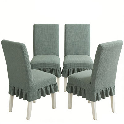 4 PCS Stretch Parsons Dining Chair Covers with Ruffled Skirt, Elastic Slipcovers for High Back Chairs, Wrinkle-Resistant Fabric Protection for Dining Room, Restaurant, Banquet