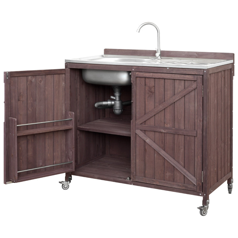 Elara  39.4" Outdoor Kitchen Island With Integrated Sink And Ample Storage, Dark Brown