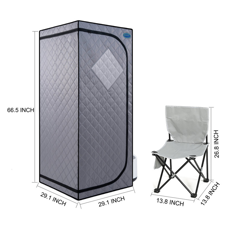 Tente à vapeur portative pour tout le corps - Zone de rafraîchissement du spa. Gris. Génératrice 2,2L. Température maximale 150F . Télécommande et minuterie. Chaise pliable incluse. Résistant à la chaleur imperméable. , Étanche, protégé.