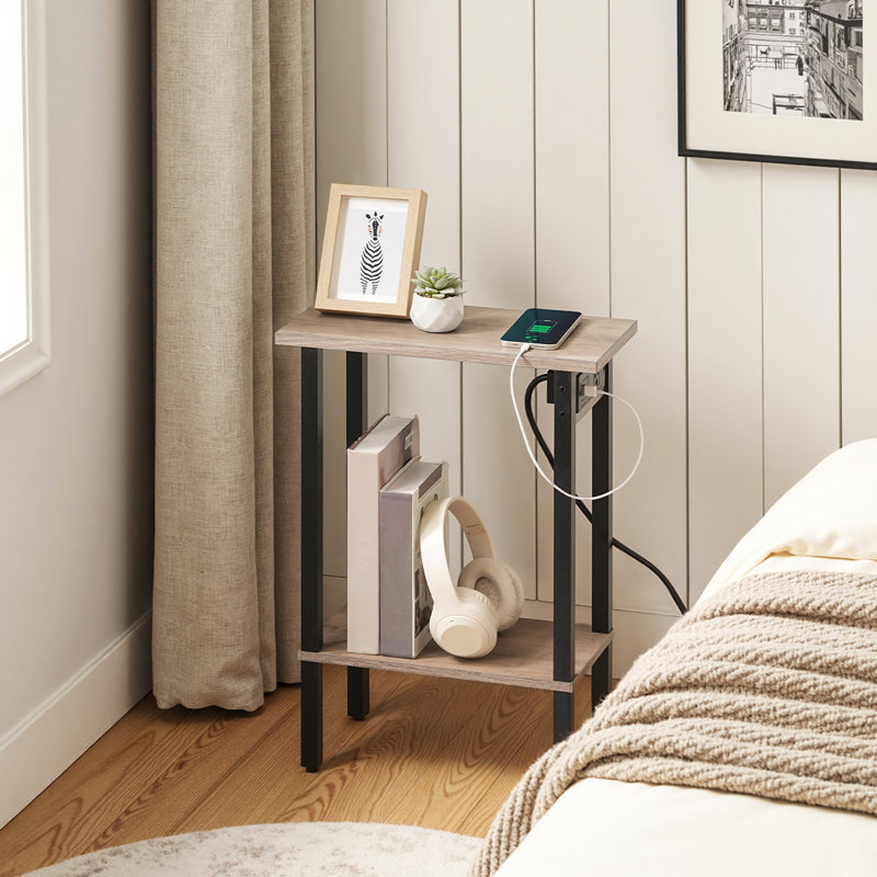 Petite table de bout avec station de charge 22,6 "H, Grège