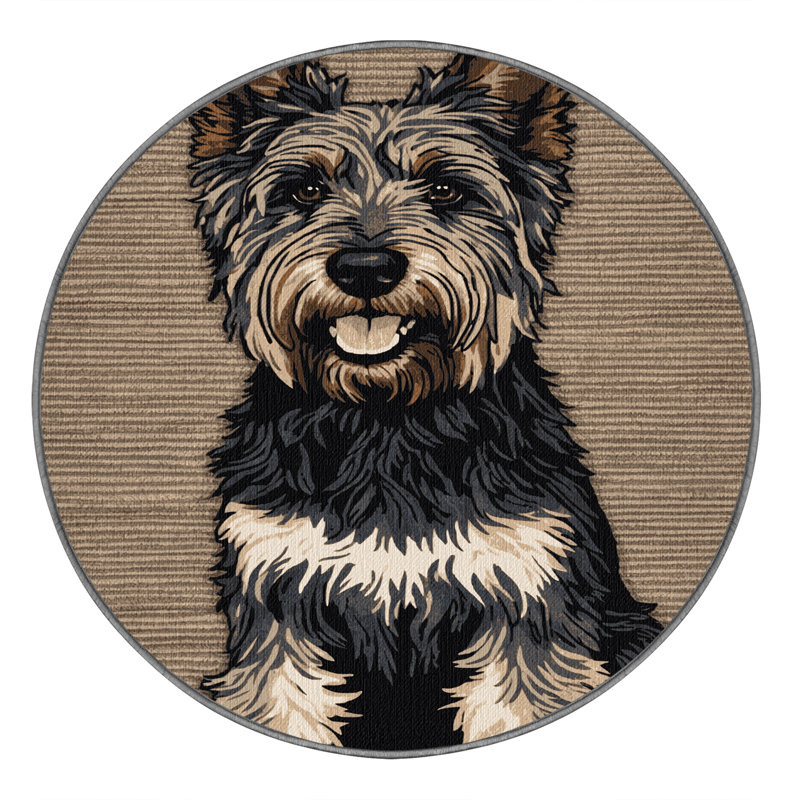 Washable Berger Picard Dogs Area Rug, Round 4'