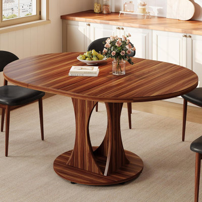 43.3"-59" Extendable Round Dining Table for 6-8, Double Curved Base, Walnut