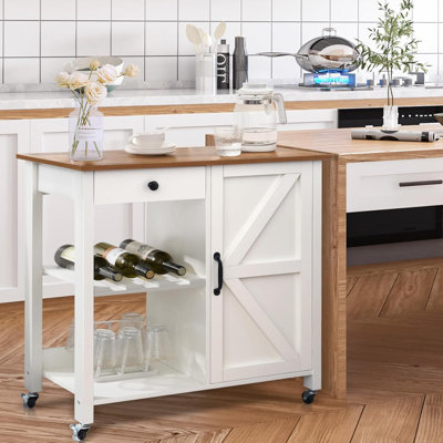 Kitchen Island Cart,Cart Station, Kitchen Cart with Adjustable Shelf & Wine Rack, Microwave Cart with Storage, Rolling Kitchen Island with Storage on