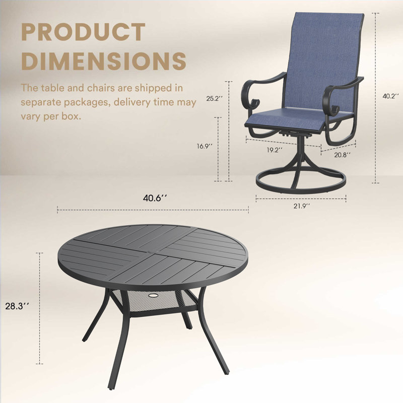Ensemble repas d'extérieur pour 4 personnes avec chaises pivotantes 4 personnes, Noir / Bleu