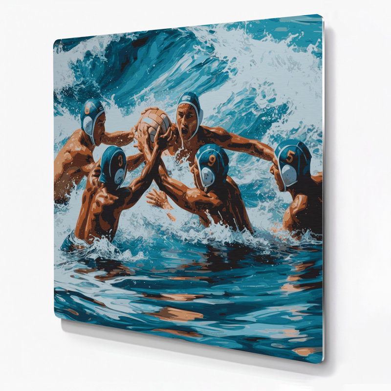 Sports nautiques, water-polo, art mural en métal bleu, H 12 po x l 12 po