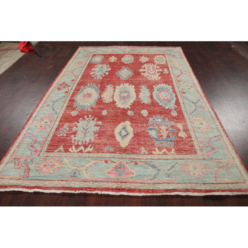 Tapis décoratif en laine de conception unique 6 pi x 8 pi 8 po noué à la main New Age