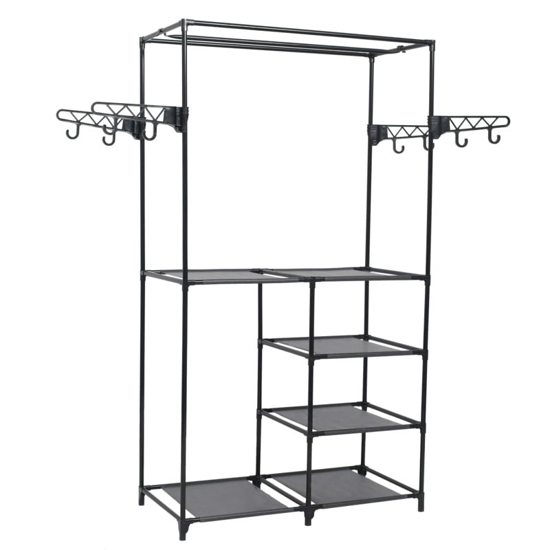 Support à vêtements en acier thermolaqué noir avec organisateur de vêtements moyen en tissu non tissé
