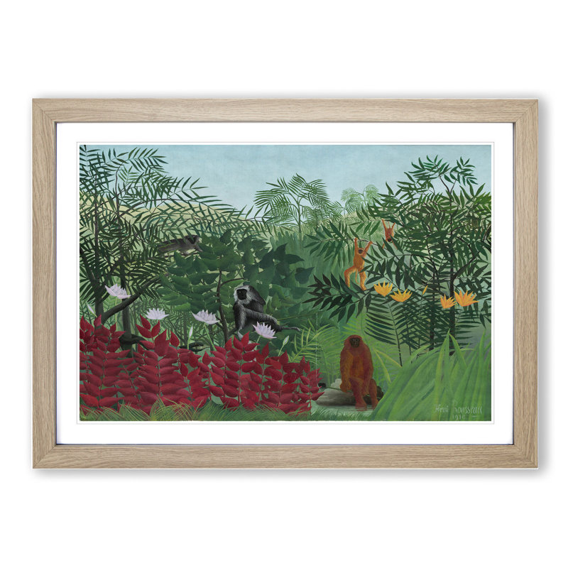 Tropical Forest with Monkeys by Henri Rousseau - Framed Print, 48cm H x 65cm W x 2cm D, Oak