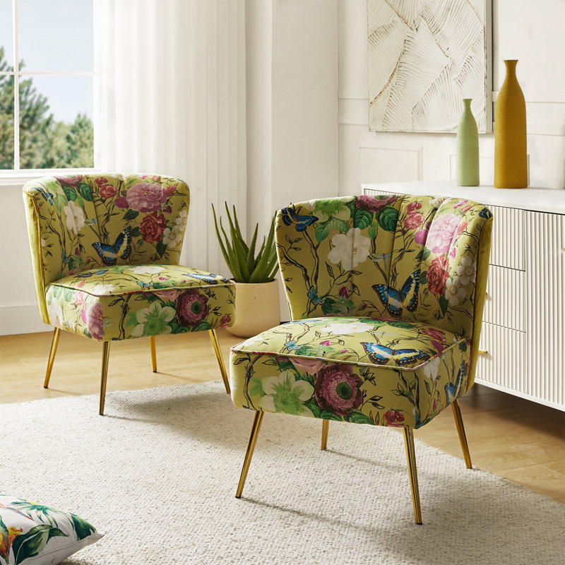 Chaise d'appoint en velours capitonné Amata, Velours moutarde