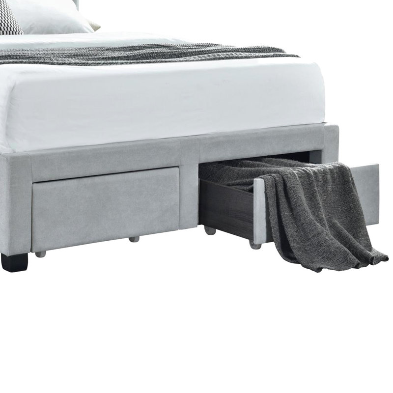Grand lit gris avec 4 tiroirs pour une chambre à coucher 4 en gris, rembourré de mousse