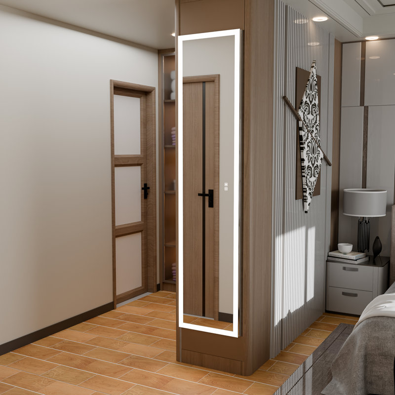 Miroir d'armoire à pharmacie encastré lumineux l 16 po x H 70 po, prise de courant intégrée et USB, anti-buée, 5 tablettes de rangement réglables, conception à fixation double pour l'entrée, le placard et la salle de bain
