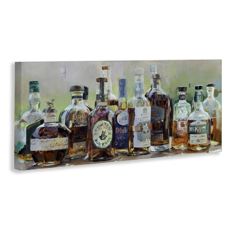 Toile rétro avec bouteilles de whisky, design par Marilyn Hageman, 10 x 24