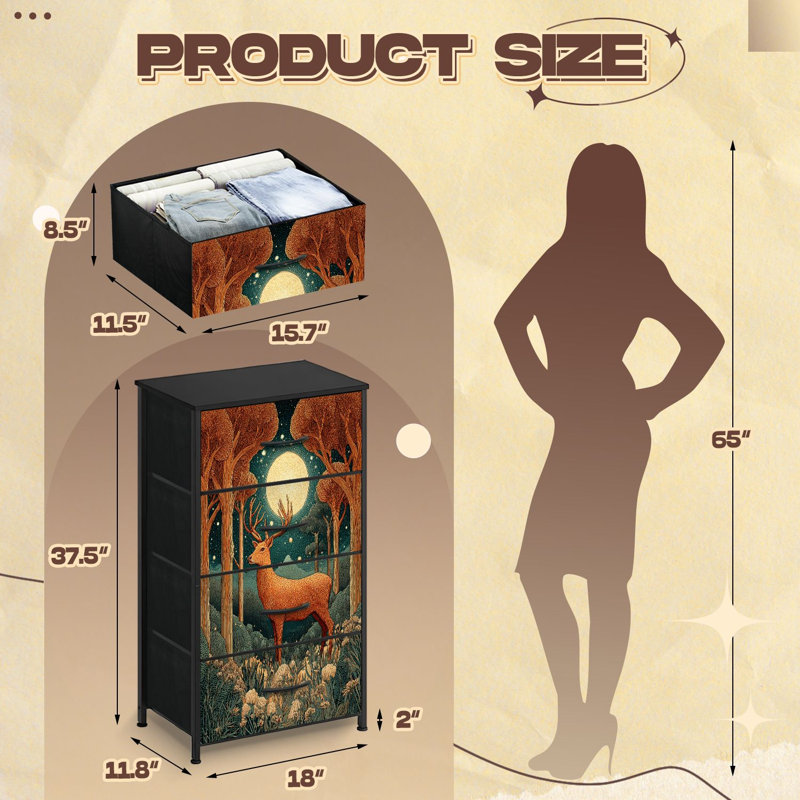Commode pour chambre à coucher avec 4 tiroirs de rangement Majestic Stag Forest Under Full Moon Starry Sky Commodes