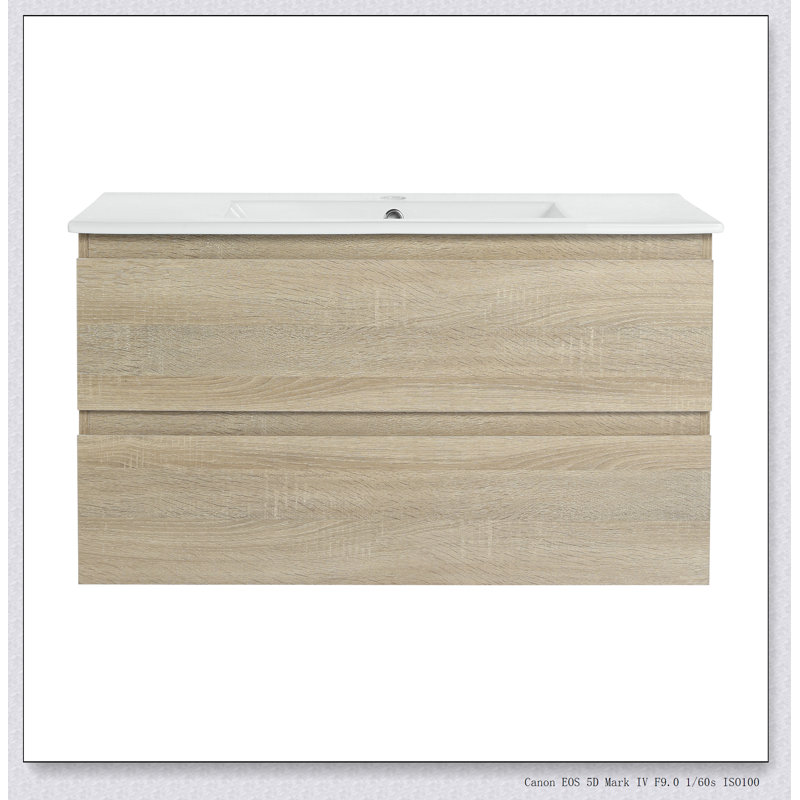 Meuble-lavabo mural 36 po avec lavabo en céramique à 2 tiroirs à fermeture en douceur 36 po