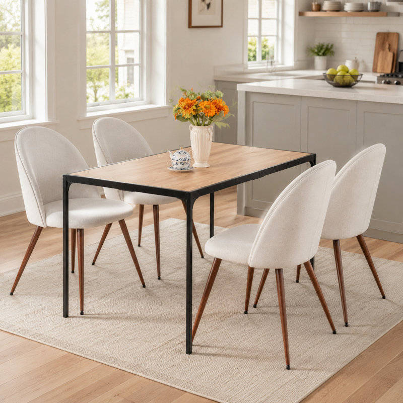 Ensemble de salle à manger 5 pièces 47 "en bois industriel avec 4 chaises rembourrées beiges, Beige