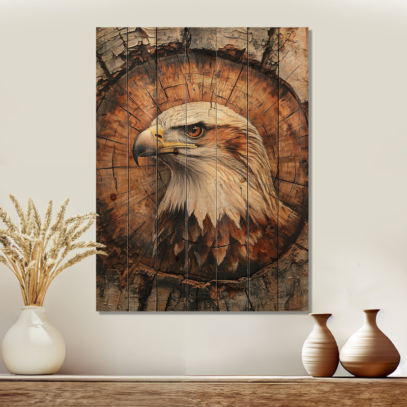 Tête d'aigle sur une glissoire en bois III, H 32 po x l 24 po x P 0,78 po