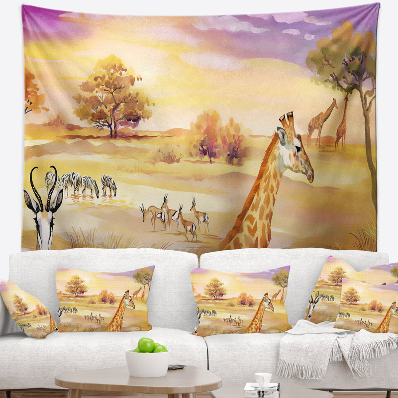 Illustration de la faune de la savane, H 68 po x l 80 po