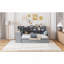 Lit de jour simple en bois avec 3 tiroirs, ports USB et bureau, gris