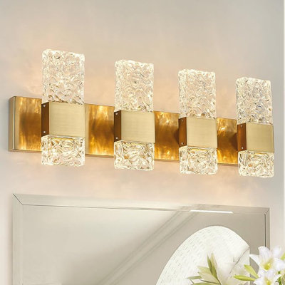 Luminaires de meuble-lavabo pour applique murale de salle de bain au-dessus d'un miroir DEL cristal doré 40W en acier inoxydable brossé à intensité variable pour luminaire de salle de bain 3000K